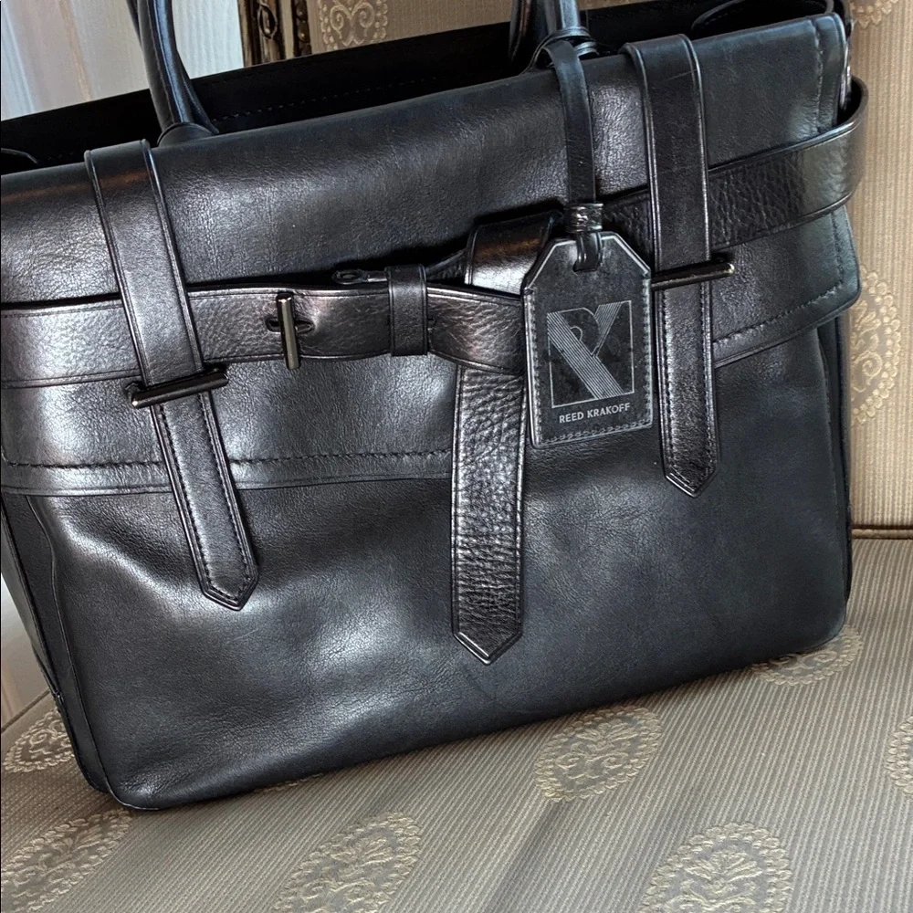 Reed Krakoff Black Leather Structured Briefcase Tote